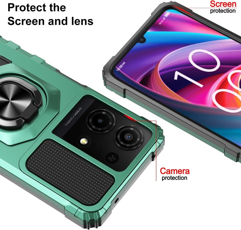 Mocotto for TCL K32/K33 5G 2025 Phone Case with Tempered Glass Screen Protector Military Grade Shockproof Protective Cover with Ring Kickstand (Dark Green) - Image 2